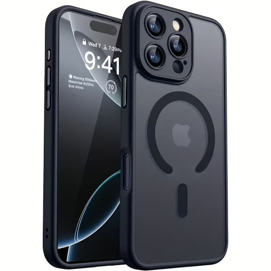 Handyhülle für iPhone 16 Pro – Luxus Matt Schwarz Magnetisch