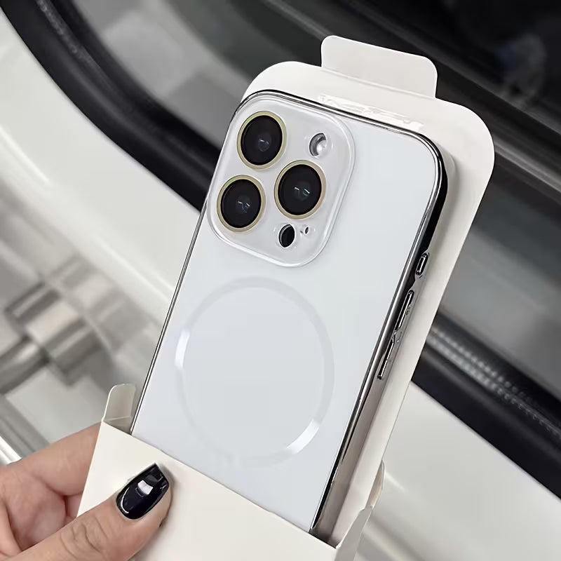 Handyhülle für iPhone 16 Pro – Silber Magnetisch mit Linsenschutz