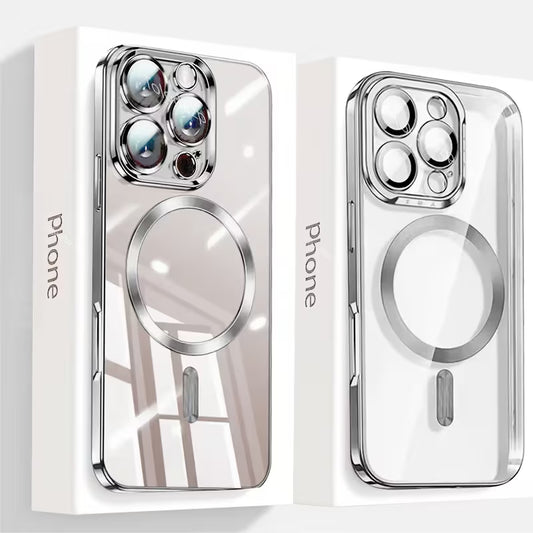 Handyhülle für iPhone 16 Pro – Silber Magnetisch mit Linsenschutz
