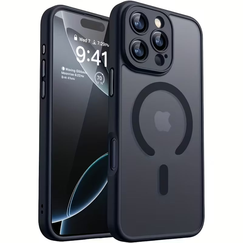 Handyhülle für iPhone 16 Pro – Luxus Matt Schwarz Magnetisch